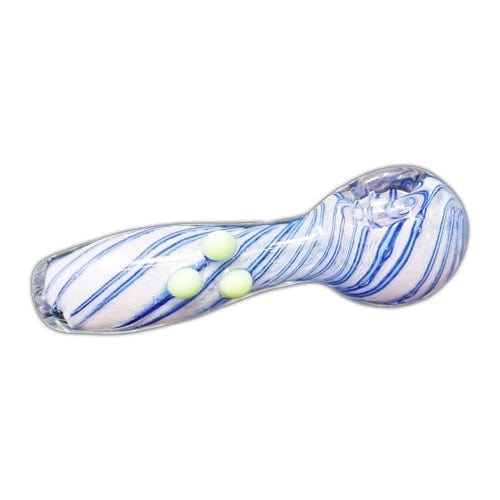 Blue & White Handmade Glass Hand Pipe w/ Swirl Marble Accents -